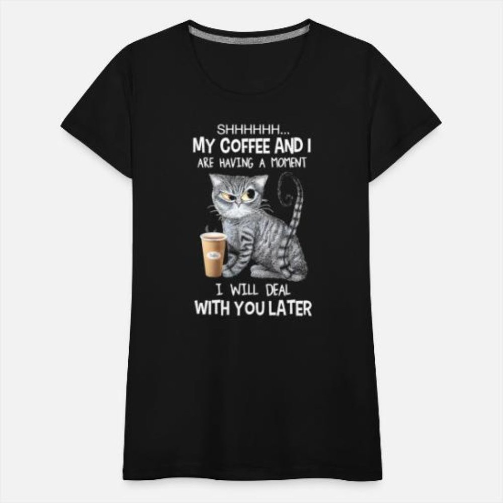 Coffee and Cat Graphic T-Shirt Women XL